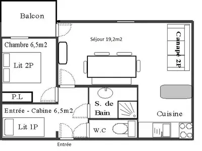 Plan de l'établissement Appartement 2 pièces avec balcon et wifi, proche pistes - 4 pers. - FR-1-840-46