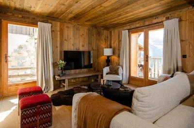 Télévision ou salle de divertissement dans l'établissement NEW Appart Alpin Luxury Serenity Mountain View