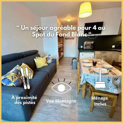 Coin salon dans l'établissement Spot du FondBlanc - Arc 2000 - Ménage inclus - Ski à proximité - LaConciergerie du Varet