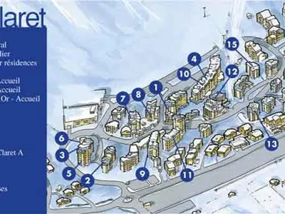 Plan de l'établissement Deux pièces sud à 500m des pistes, balcon, TV, linge inclus l'hiver - FR-1-449-137