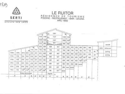 Plan de l'établissement Appartement 2 pièces, balcon, animaux admis, Arc 1800 - FR-1-411-436